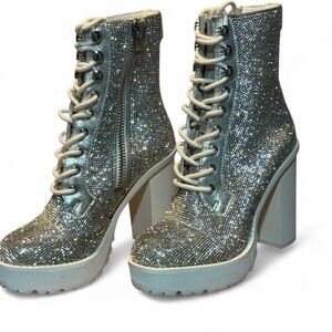 Winnie Harlow X Steve Madden Rhinestone for Lisa Silver Women's Boots